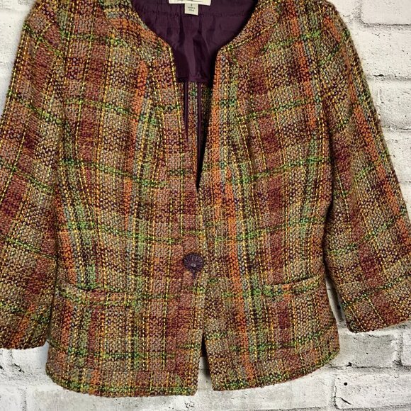 Coldwater Creek Tweed Boucle Cropped One Button Collarless Blazer - Picture 3 of 12